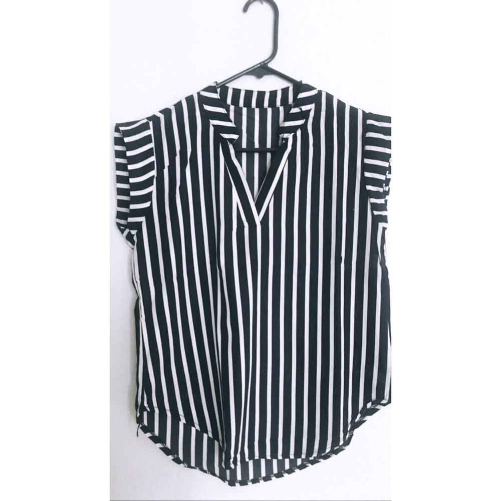 Navy Stripe Cap Sleeve Top